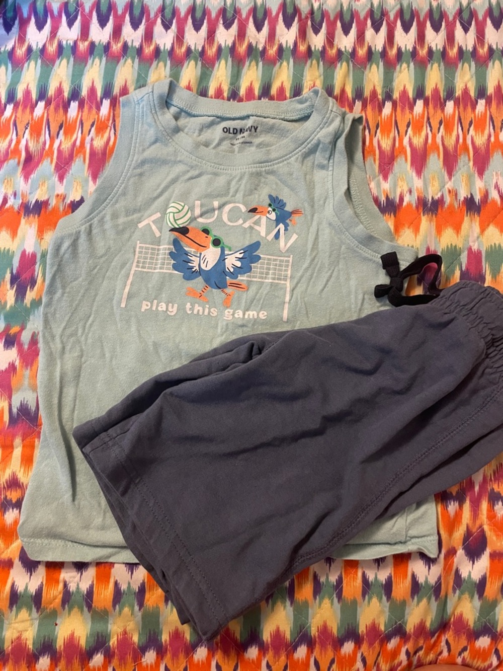 Old Navy Light Blue Toucan Tank and Navy Shorts Kids Matching Set
